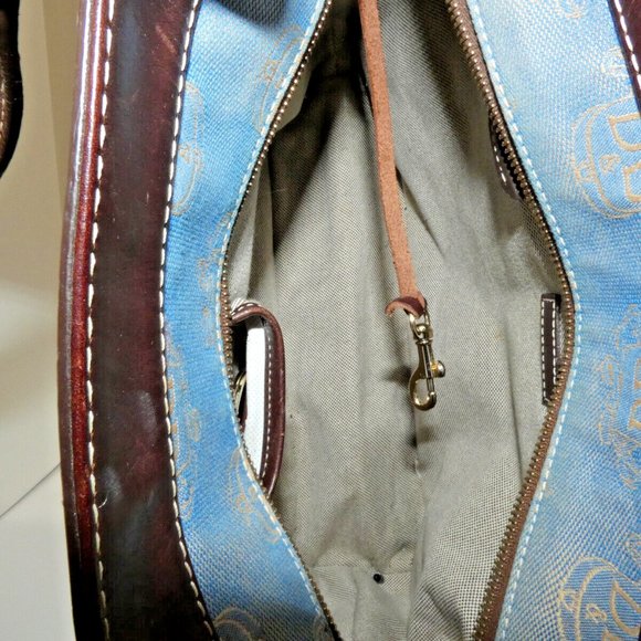 Dooney & Bourke Satchel Blue Denim DB Saddlebag Logo Handbag Leather Trim Purse - Picture 11 of 16